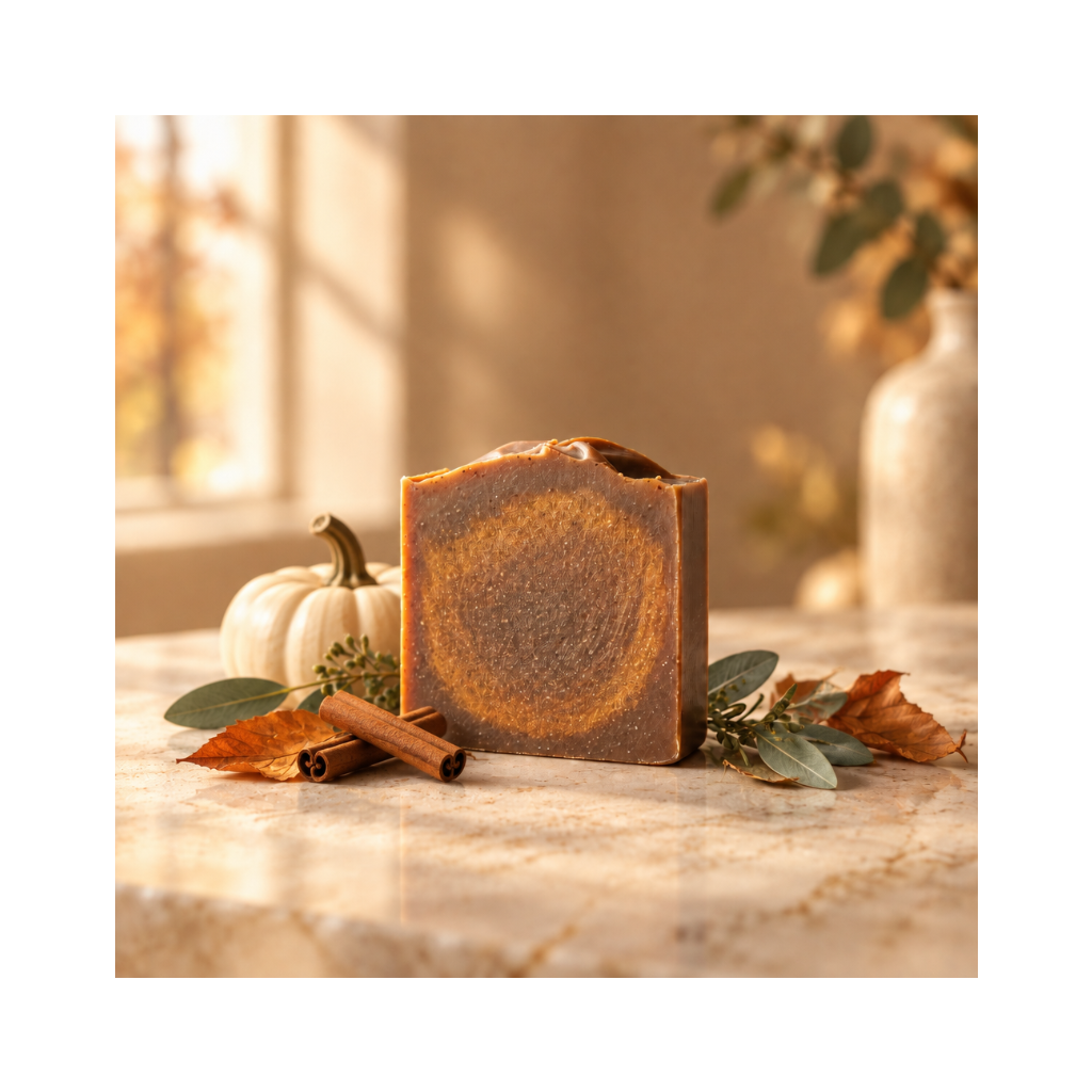 Fall soap mockup with pumpkin and cinnamon