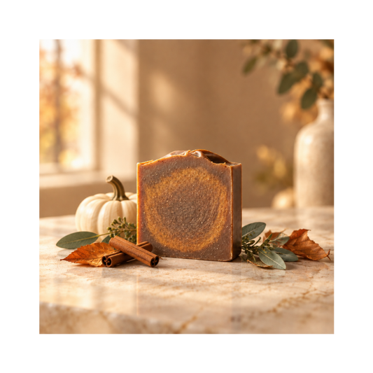 Fall soap mockup with pumpkin and cinnamon