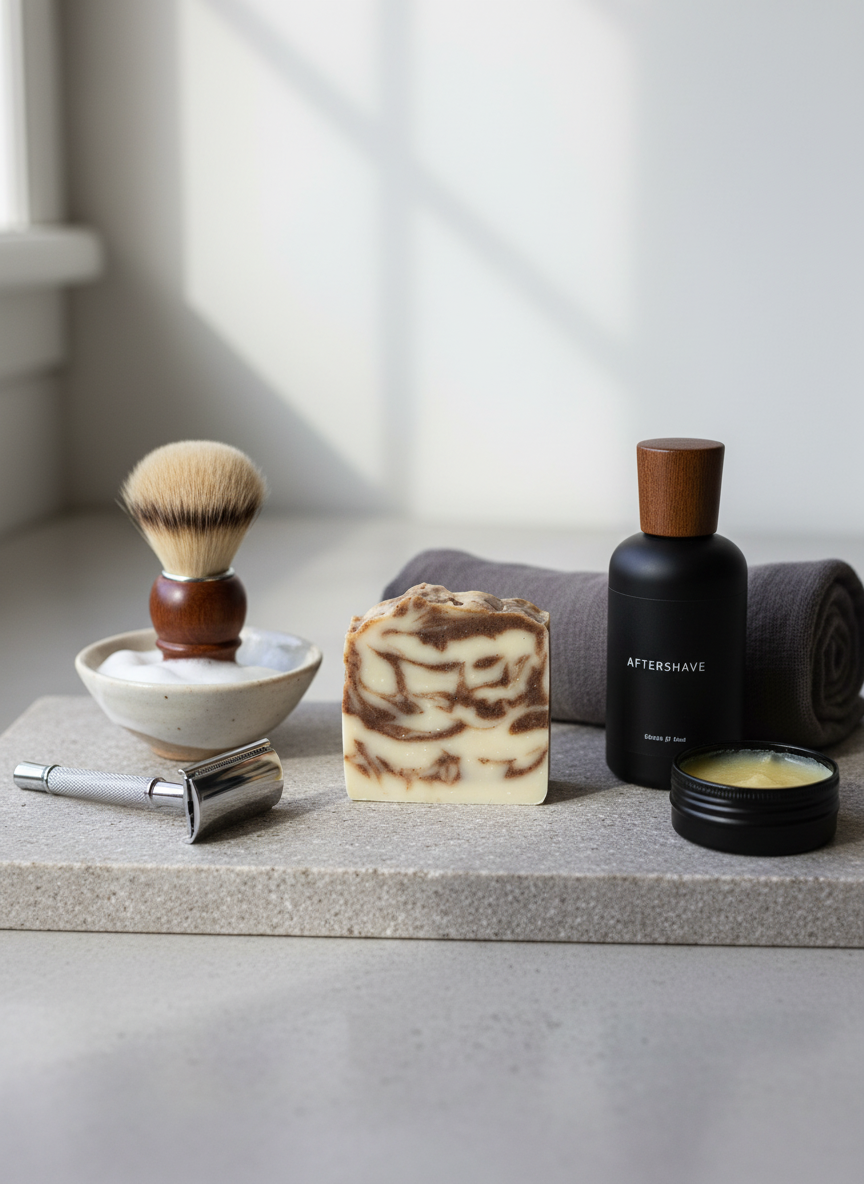Masculine toiletries mockup with soap
