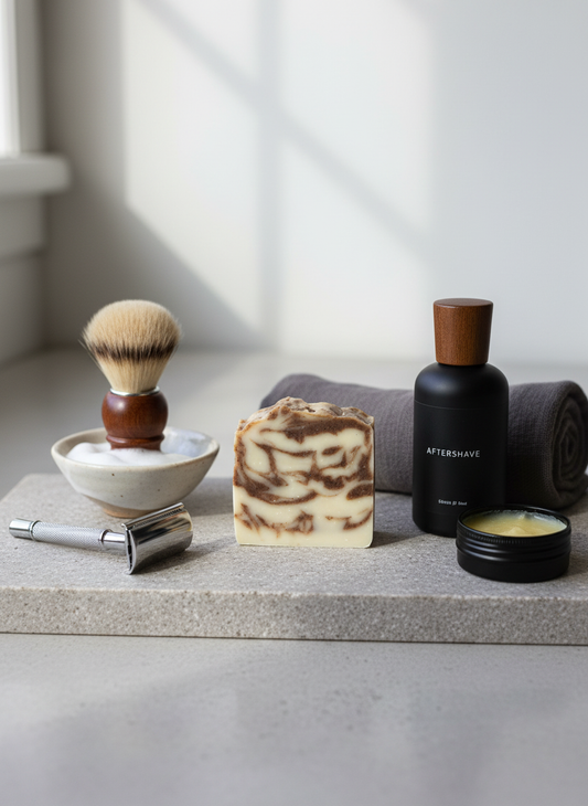 Masculine toiletries mockup with soap