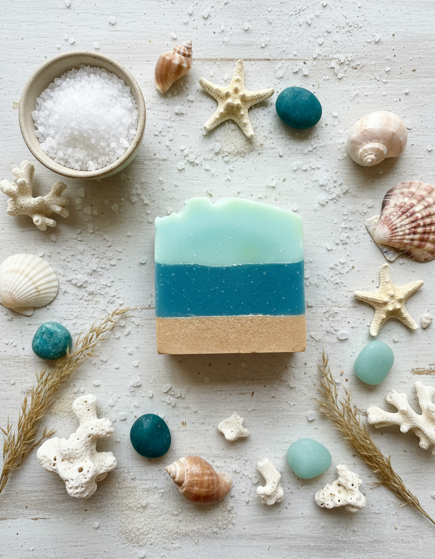 Ocean-themed flat lay