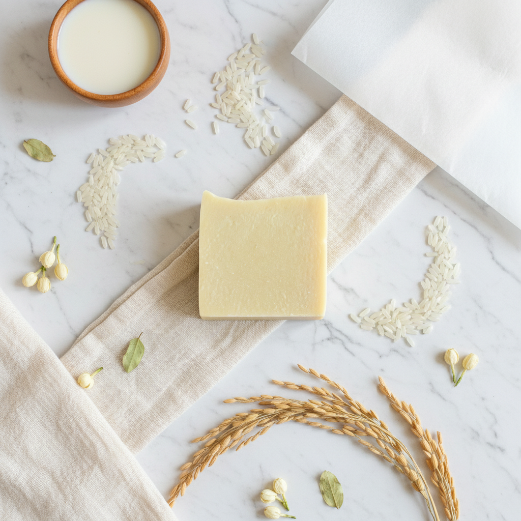 Rice Soap Flat Lay Mockup