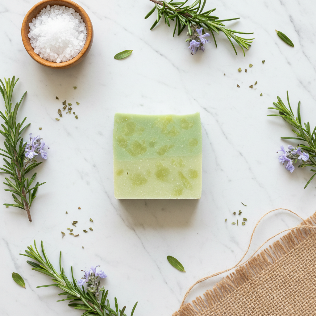 Rosemary Soap Flat Lay Mockup