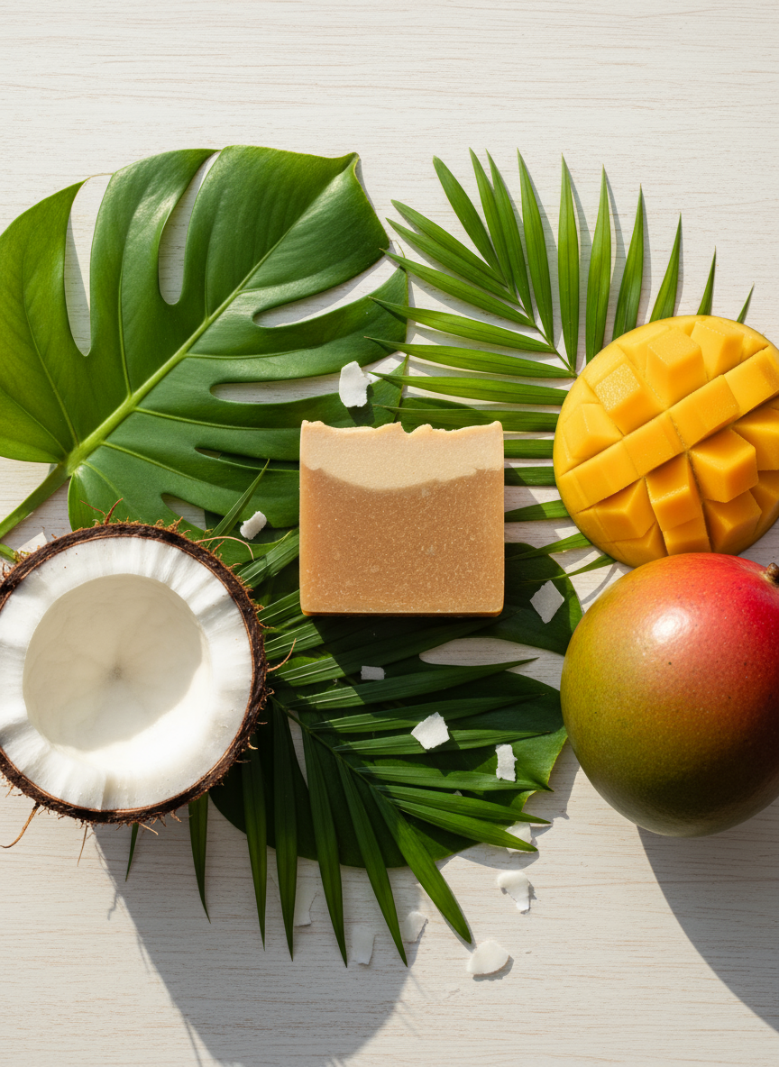 Tropical coconut and mango mockup