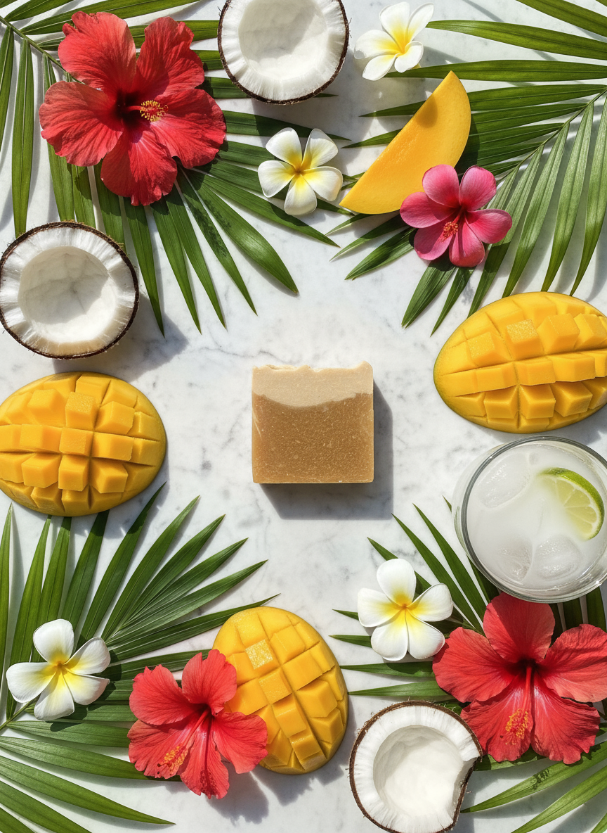 Tropical flat lay mockup